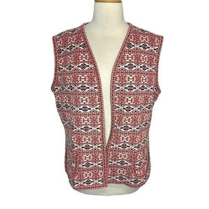 Vintage 1960's Butte Knit M orange‎ white black boho print polyester vest